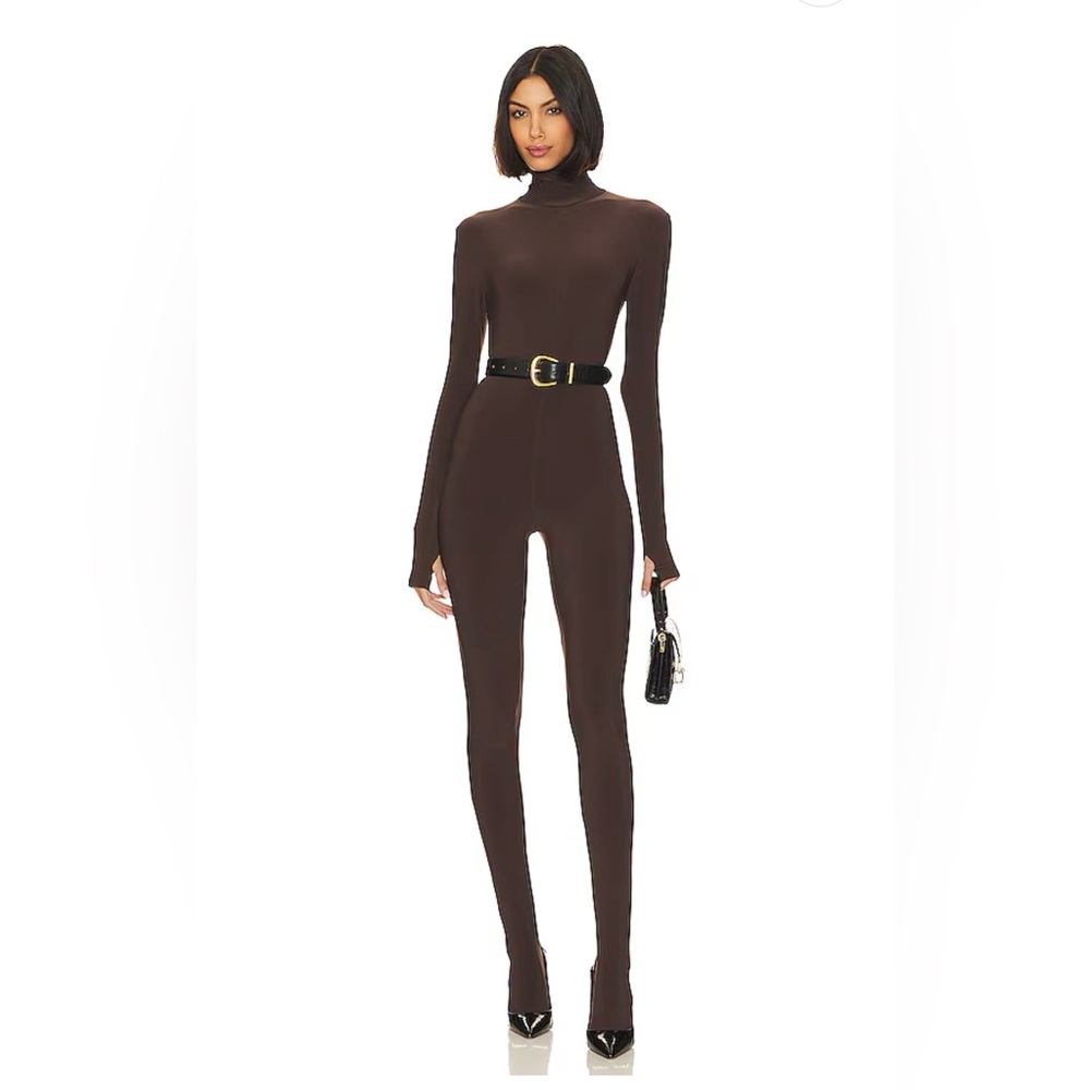 Norma Kamali Brown Long-Sleeve Turtleneck Jumpsuit